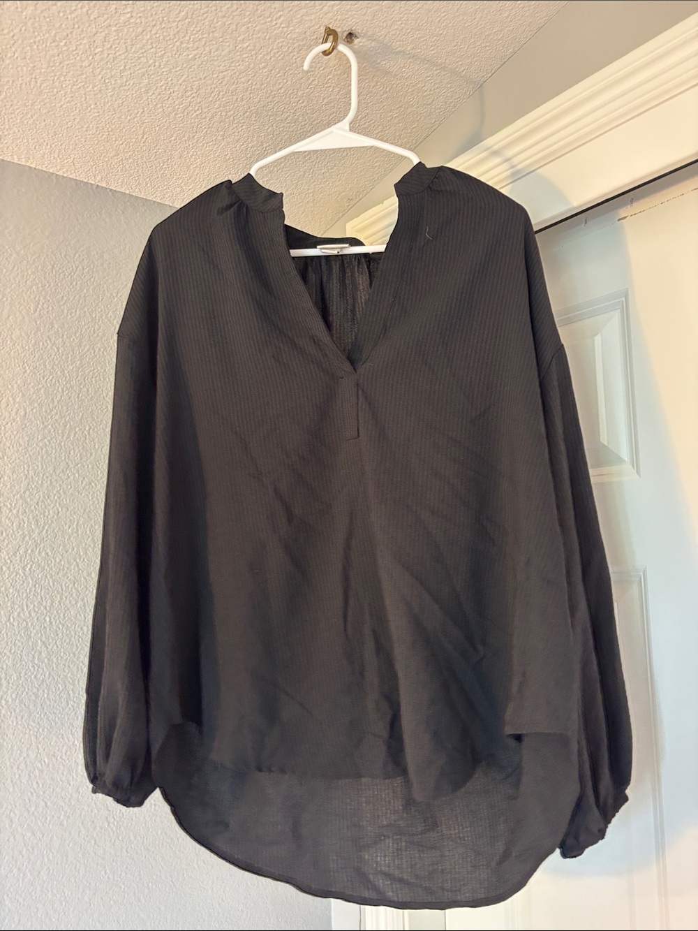A New Day Black Split-Neck Long-Sleeve Blouse